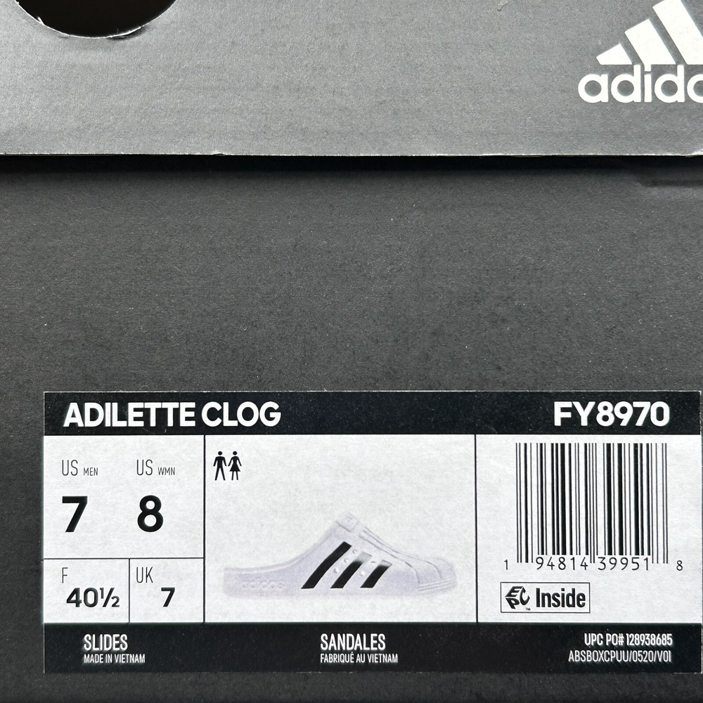 Adidas Adilette Womens Slip on Clog Sz 8 White-Black Lightweight Water Friendly - Picture 9 of 12
